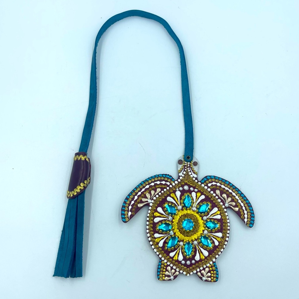 Sea Turtle Leather Beaded Bag Charm NEW